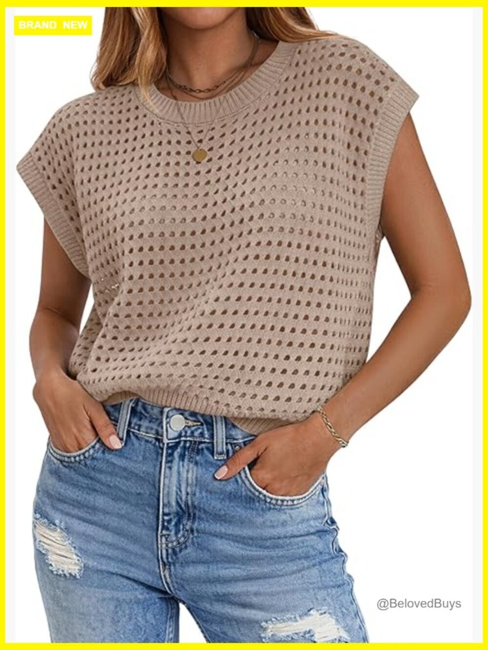 Women's Crochet Cap Sleeve Pullover Sweater Vest Beach Cover Up